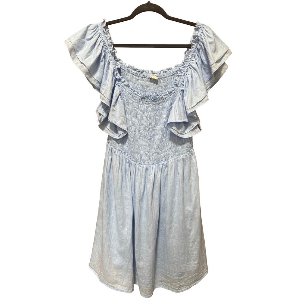 Summer Sale ☀️ Altar'd State Blue Smocked Off Shoulder Ruffle Mini Dress Size L